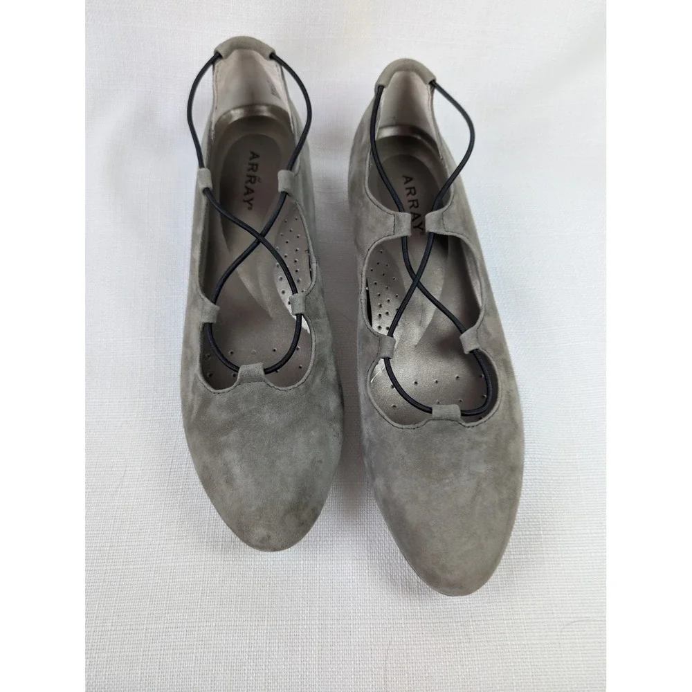 Array Suede Ballet Flats Womens 8.5N Narrow Taupe Strappy Mary Jane Comfort‎
